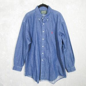 Ralph Lauren Polo Country Denim Jean Button Up Shirt Men's Large Red Pony Logo